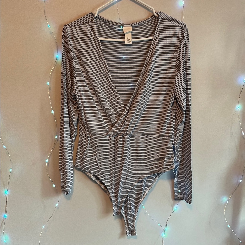 H&M blue Striped V-Neck Bodysuit